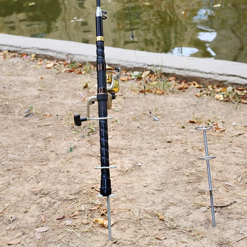 Fishing Rod Ground Holder Stainless Steel Adjustable Inserts Simple Bracket Fishing Accessories To Insert Metal Double Ring