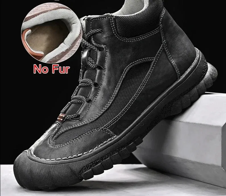 Genuine Leather Winter Warm Fur Men Boots Handmade Fashion Lace Up Non-Slip Comfortable Hiking Boots Size 38-46