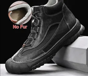 Genuine Leather Winter Warm Fur Men Boots Handmade Fashion Lace Up Non-Slip Comfortable Hiking Boots Size 38-46