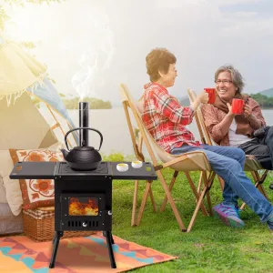 relaxed Outdoor Portable Wood Burning Stove with Chimney Pipe for Camping,30.5"D x 19.3"H,Black