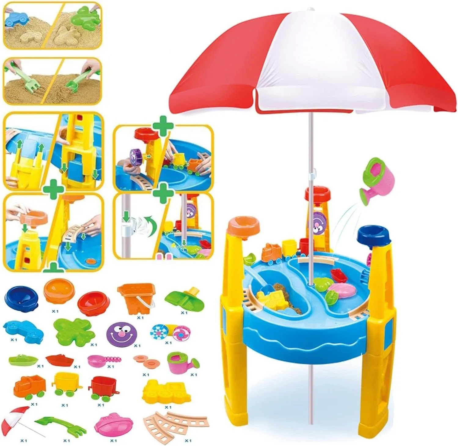 Sand and Water Table Toy Set with Umbrella