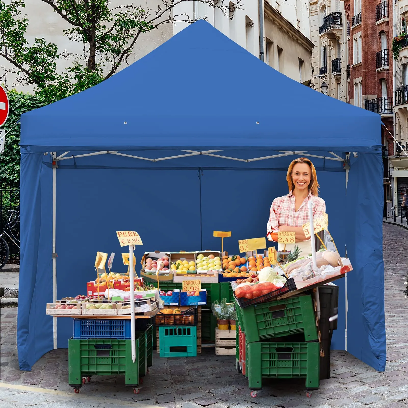 Tangkula 10x10ft Ez Pop up Canopy Tent, Commercial Instant Canopy with 8 Removable Zippered Sidewalls & Extended Awning