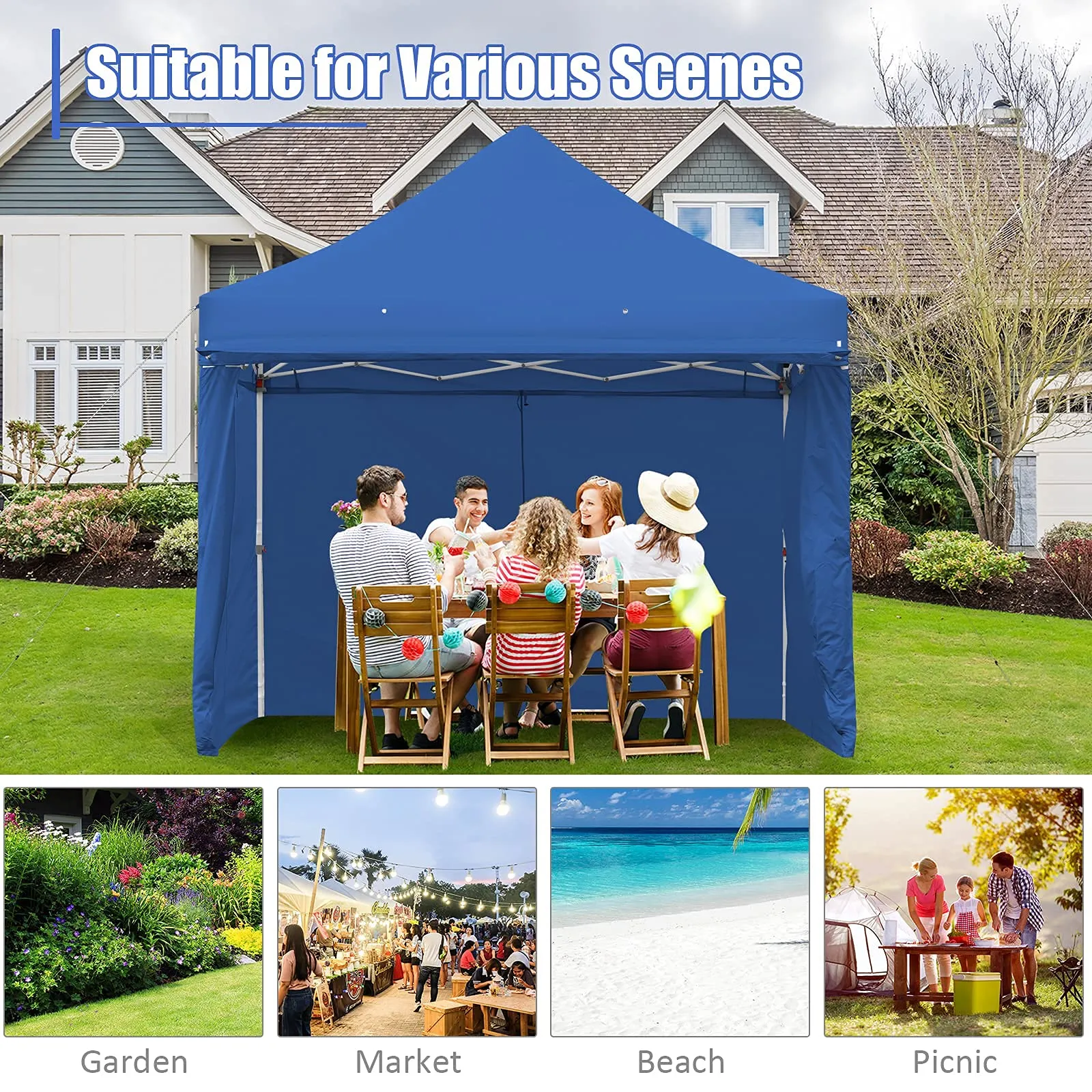 Tangkula 10x10ft Ez Pop up Canopy Tent, Commercial Instant Canopy with 8 Removable Zippered Sidewalls & Extended Awning