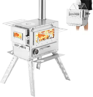 valiant Wood Stove, Wood Burning Stove, Tent Stoves Wood Burning with Wood Oven, Camping Wood Stove for Outdoor Cookout, Hiking, Travel, Backpacking Trips, Chimney Pipes and Carry Bag Included