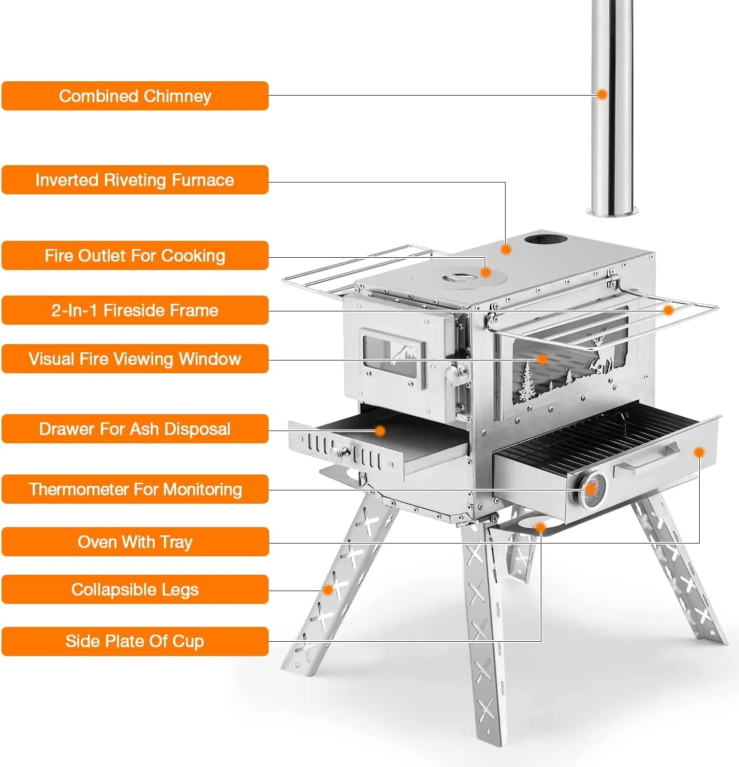 valiant Wood Stove, Wood Burning Stove, Tent Stoves Wood Burning with Wood Oven, Camping Wood Stove for Outdoor Cookout, Hiking, Travel, Backpacking Trips, Chimney Pipes and Carry Bag Included