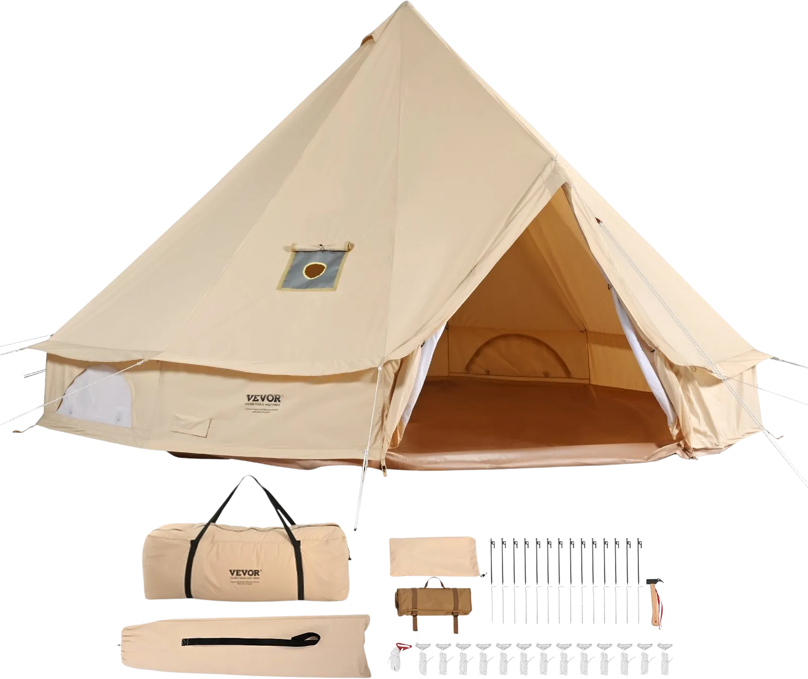 Vevor Bell Tent 19.6' Waterproof Canvas Yurt with Stove Jack and Detachable Side Wall Fits 10-12 People New